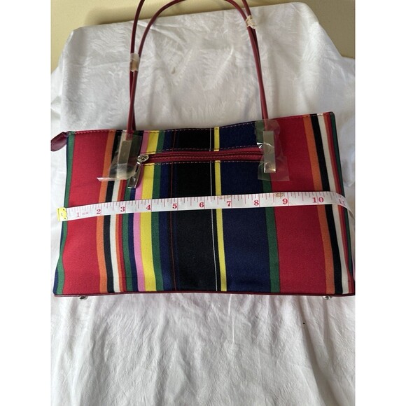 Stripe Multicolor Shoulder Bag 11x7x3 Zipper Close Inner Pockets Matching Wallet - Picture 8 of 16